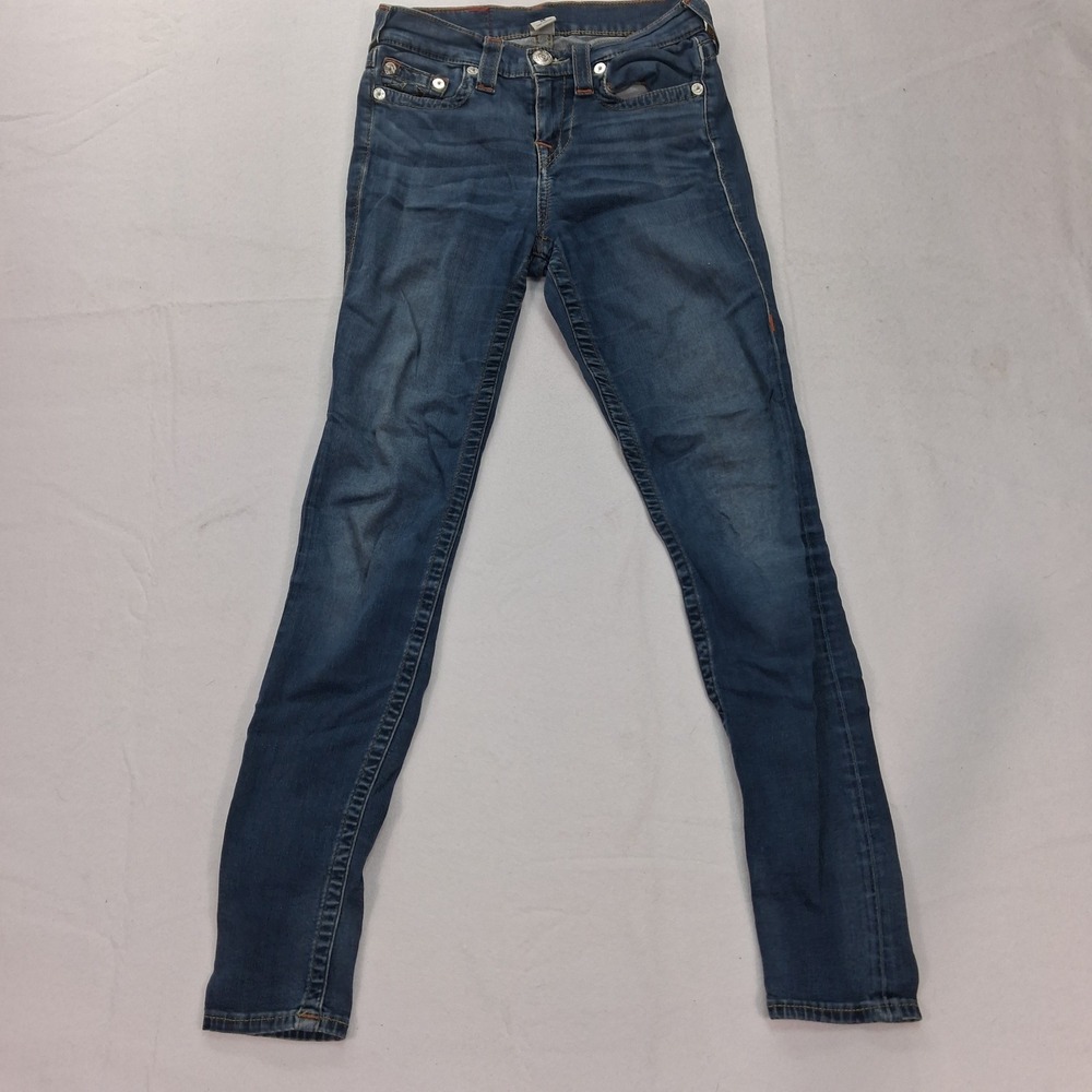 True Religion Jeans Womens 25 High-Waisted Skinny Blue Horseshoe Stitch EUC